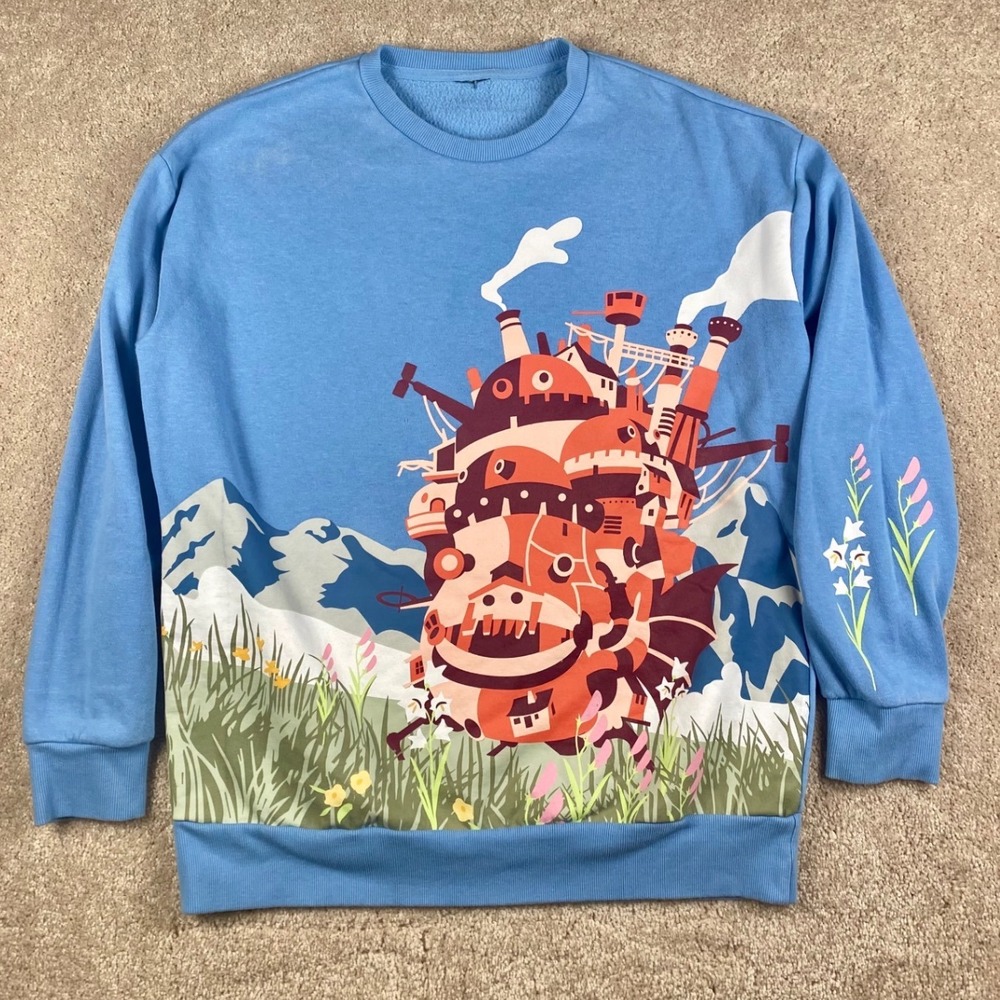 Studio Ghibli Howls Moving Castle Graphic Sweatshirt Blue Anime Pullover